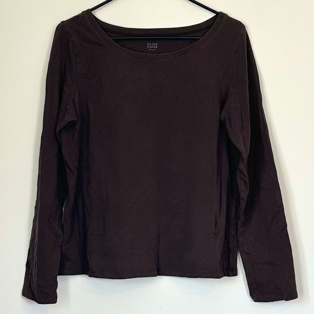 Eileen Fisher Dark Brown Long Sleeve Top - Size: Large